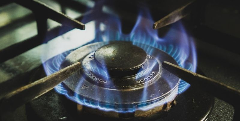 gas stove burner turned on
